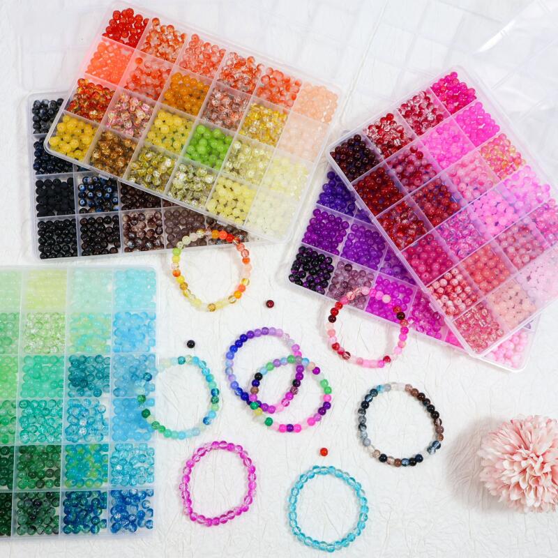 Jewelry Making Tool Kit - Glass Beads 24Colors 6mm Bracelet Making